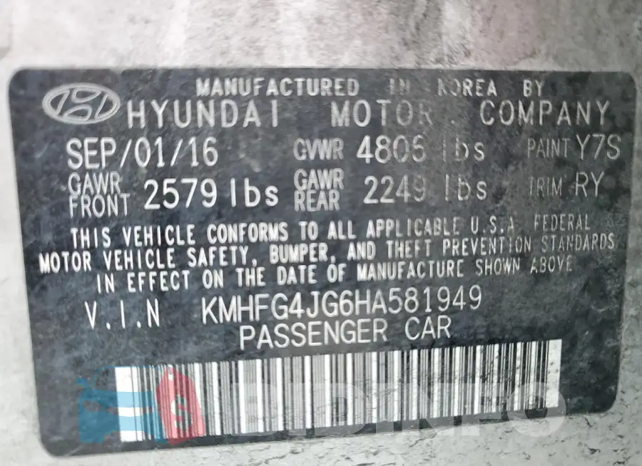 KMHFG4JG6HA581949 Photo# 12