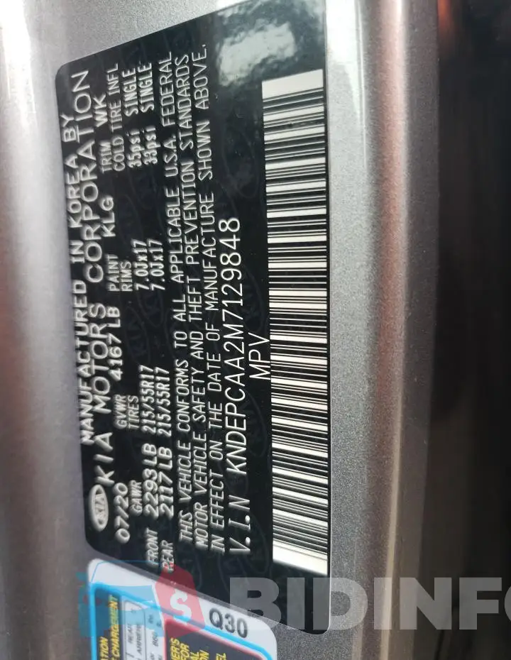 KNDEPCAA2M7129848 Photo# 13