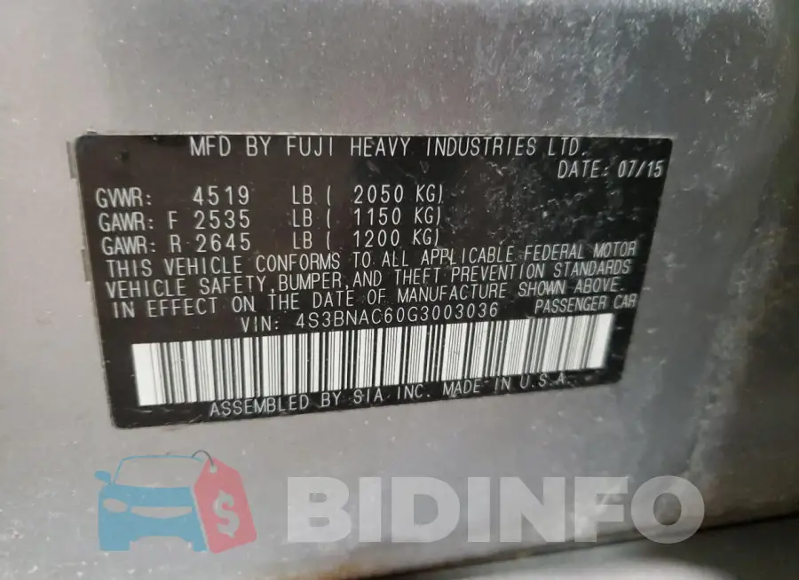 4S3BNAC60G3003036 Photo# 12