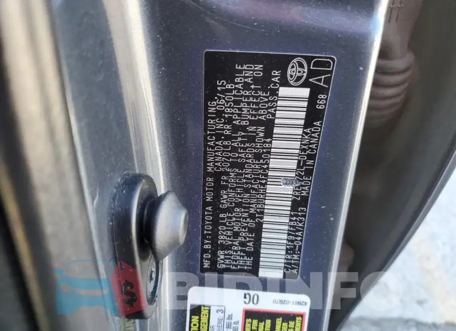2T1BURHE4FC450184 Photo# 12