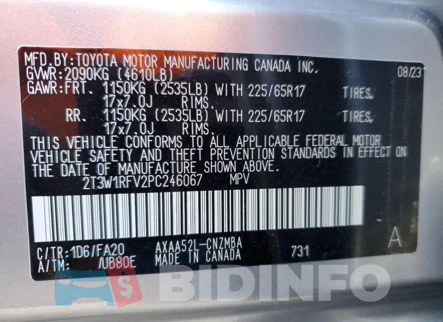 2T3W1RFV2PC246067 Photo# 12