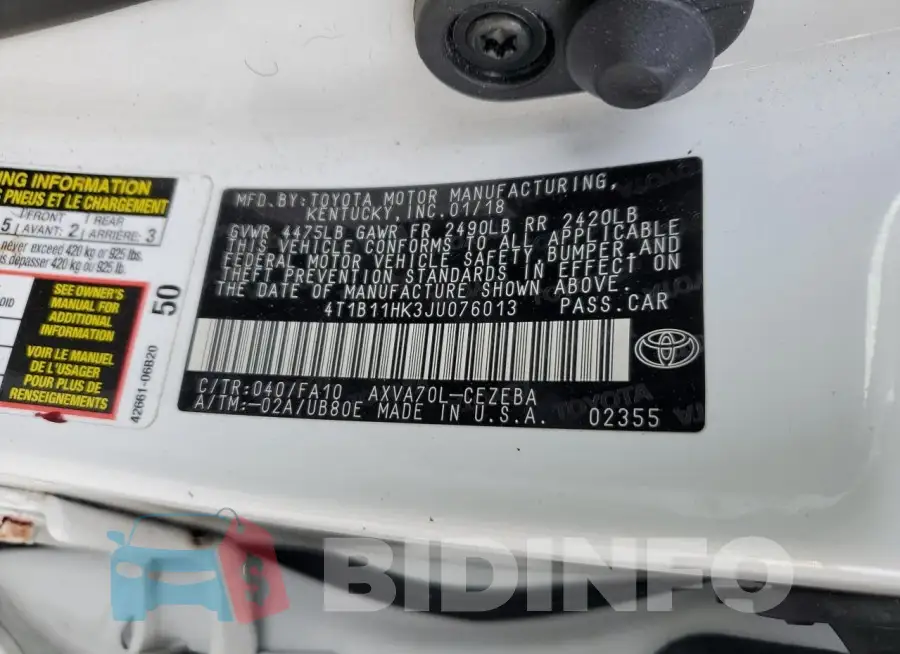 4T1B11HK3JU076013 Photo# 12