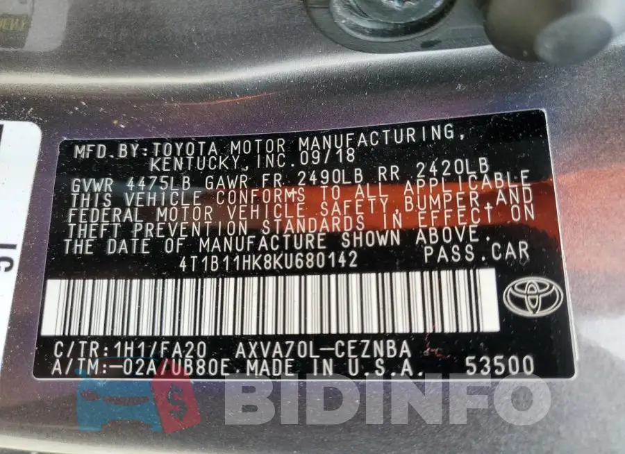 4T1B11HK8KU680142 Photo# 13