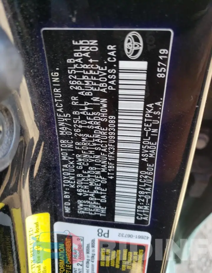 4T1BF1FK3FU993089 Photo# 12