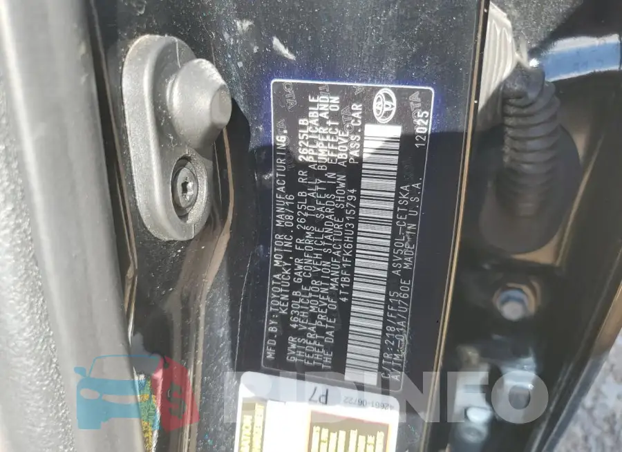 4T1BF1FK6HU315794 Photo# 12