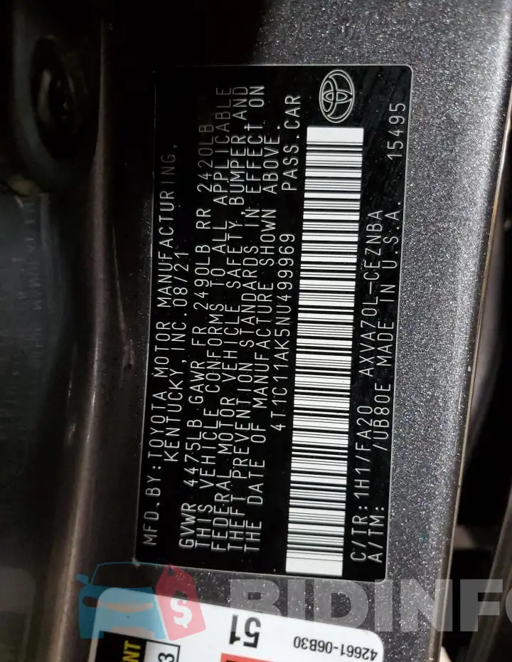 4T1C11AK5NU499969 Photo# 12