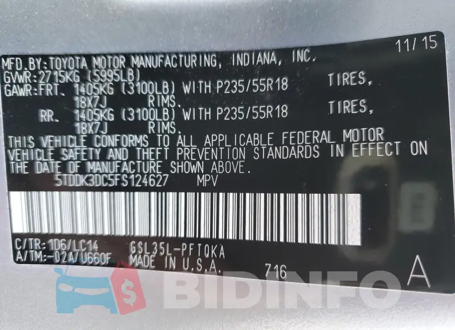 5TDDK3DC5FS124627 Photo# 13