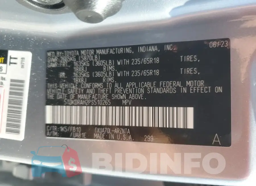 5TDKDRAH2PS510265 Photo# 14