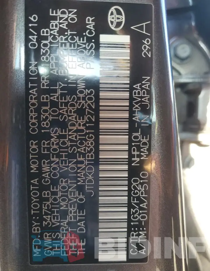 JTDKDTB38G1127203 Photo# 12