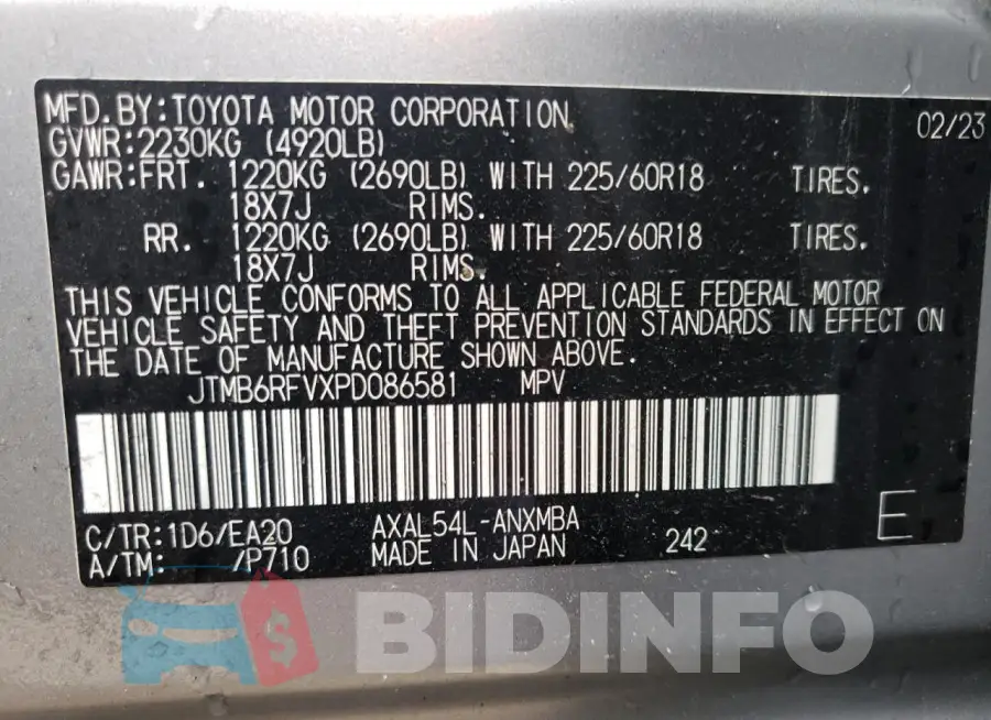 JTMB6RFVXPD086581 Photo# 13