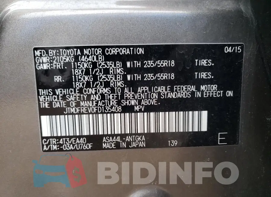 JTMDFREV0FD135408 Photo# 13