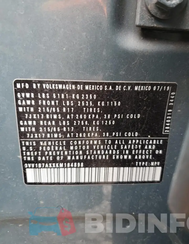 3VV1B7AXXKM184898 Photo# 13