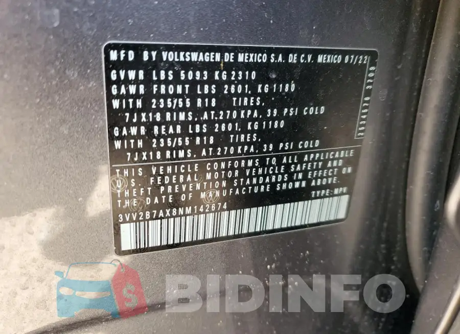 3VV2B7AX8NM142674 Photo# 12