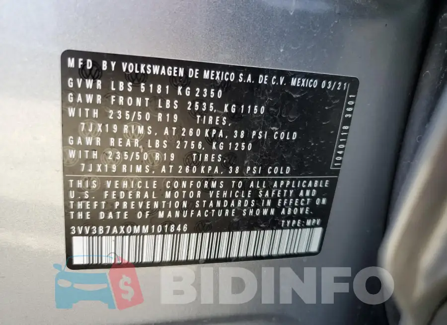 3VV3B7AX0MM101846 Photo# 13