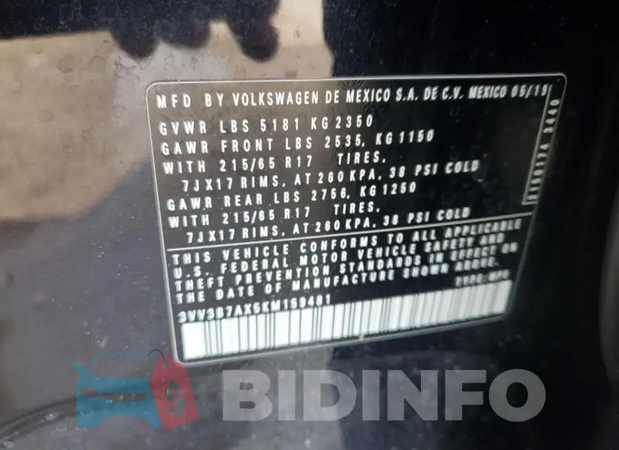 3VV3B7AX5KM159481 Photo# 12