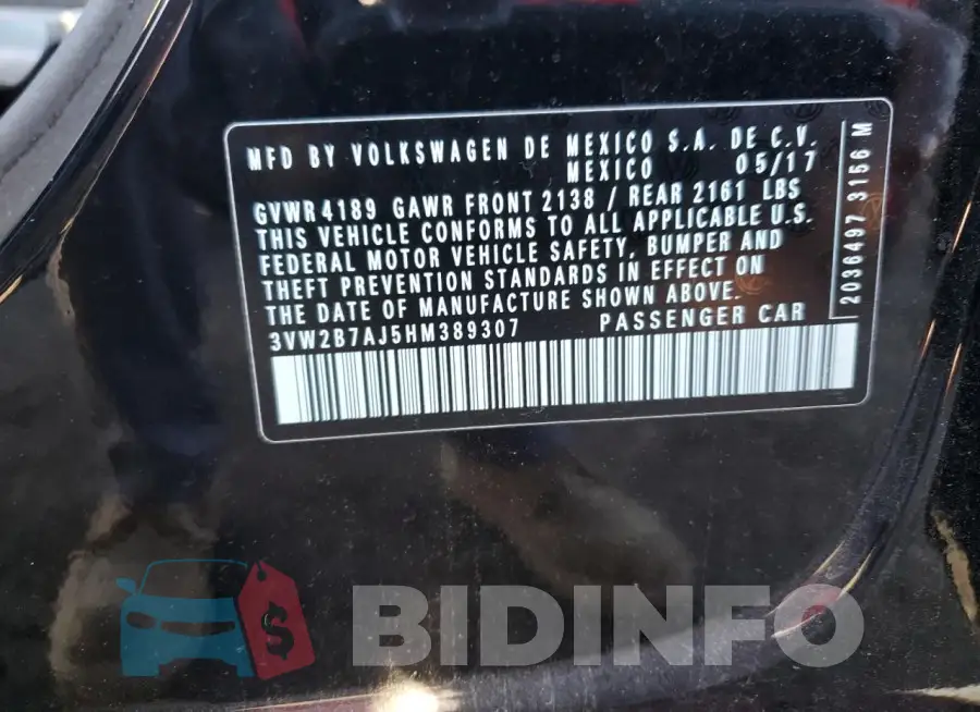 3VW2B7AJ5HM389307 Photo# 12