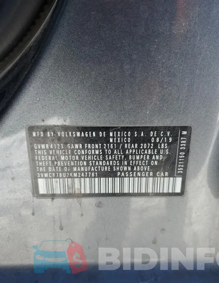 3VWCB7BU2KM247761 Photo# 12
