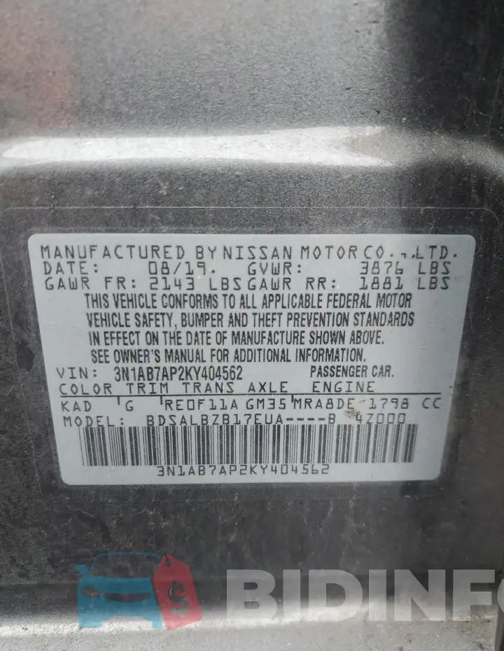 3N1AB7AP2KY404562 Photo# 12