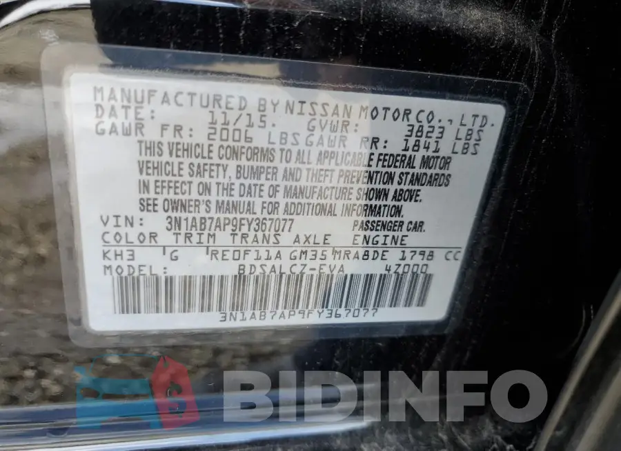 3N1AB7AP9FY367077 Photo# 13