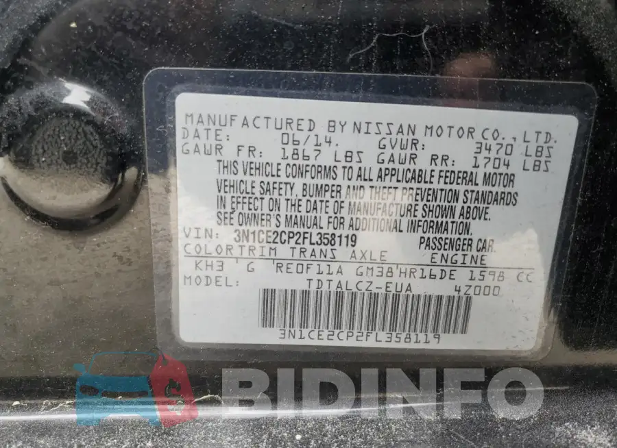 3N1CE2CP2FL358119 Photo# 13