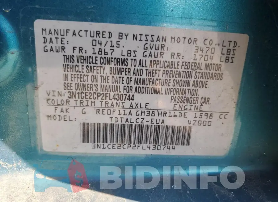 3N1CE2CP2FL430744 Photo# 12
