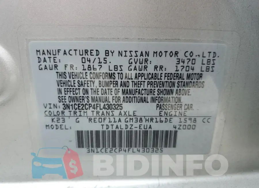 3N1CE2CP4FL430325 Photo# 12