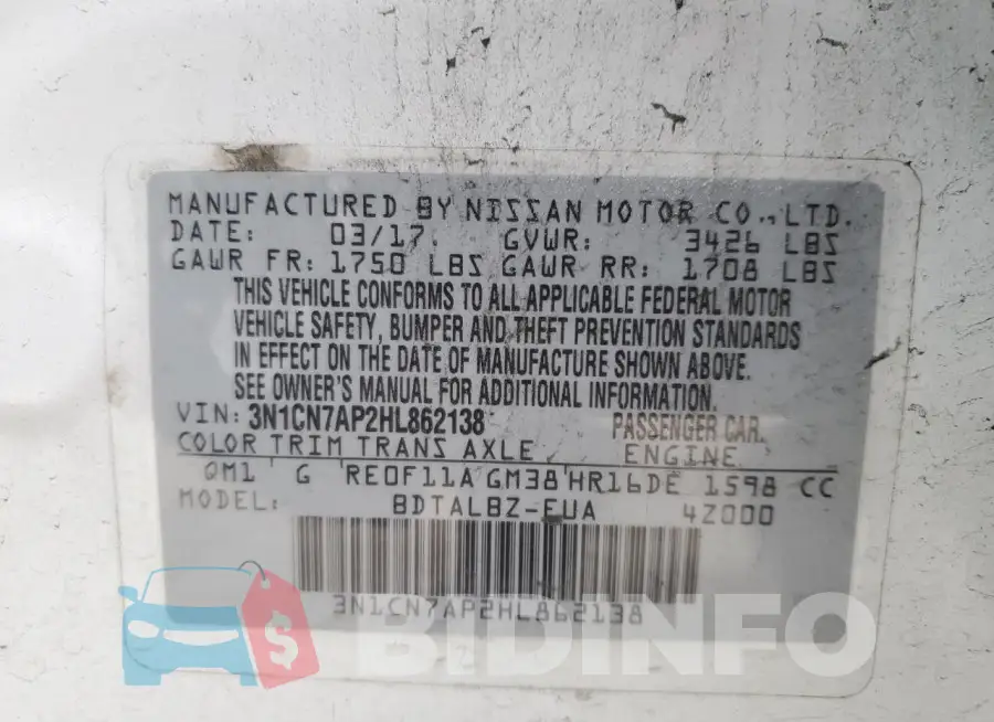 3N1CN7AP2HL862138 Photo# 13