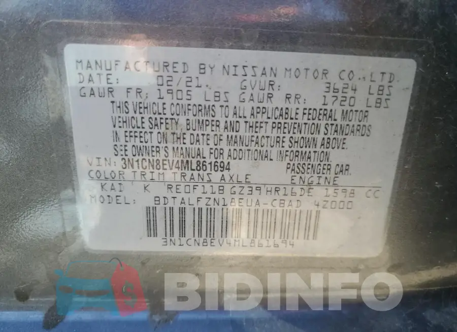 3N1CN8EV4ML861694 Photo# 12