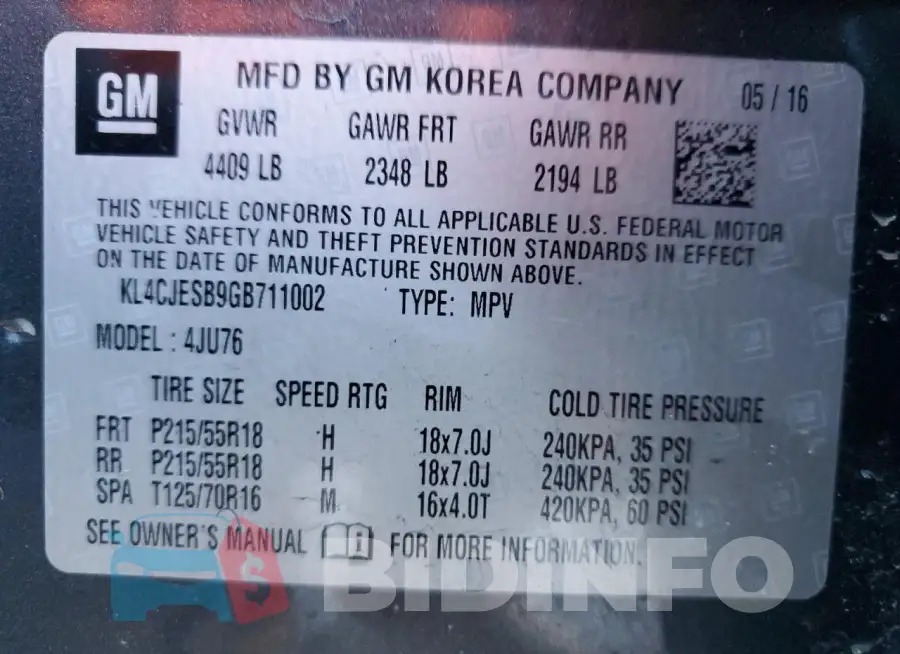 KL4CJESB9GB711002 Photo# 12
