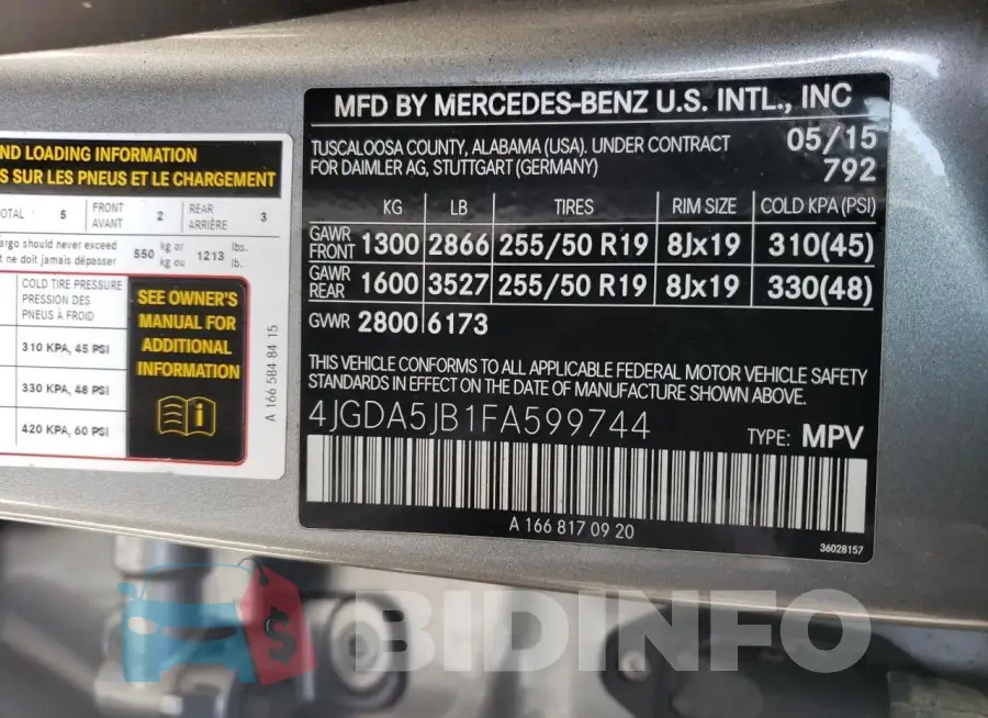 4JGDA5JB1FA599744 Photo# 13