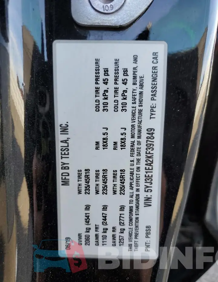 5YJ3E1EA2KF397849 Photo# 12