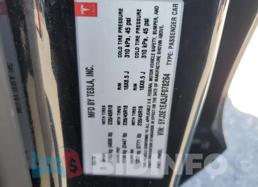 5YJ3E1EA3JF078264 Photo# 12