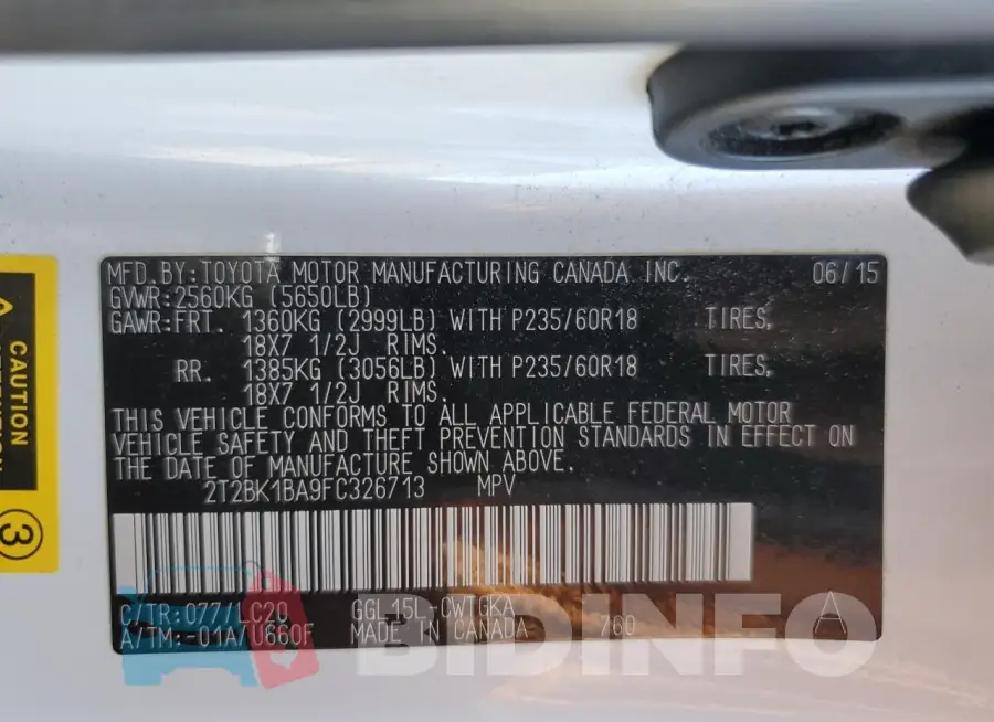 2T2BK1BA9FC326713 Photo# 14