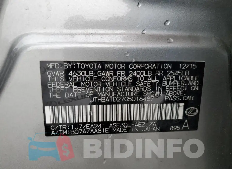 JTHBA1D27G5016487 Photo# 13