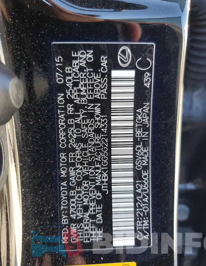 JTHBK1GG5G2214331 Photo# 12