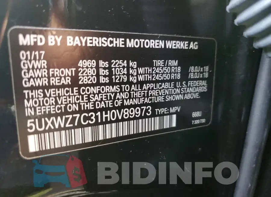 5UXWZ7C31H0V89973 Photo# 12