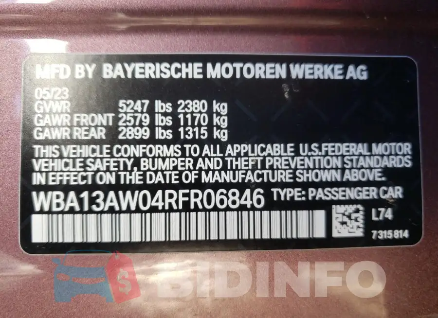 WBA13AW04RFR06846 Photo# 12