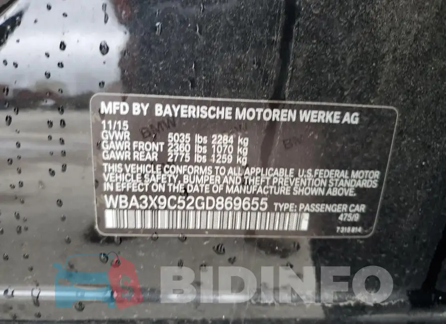 WBA3X9C52GD869655 Photo# 12