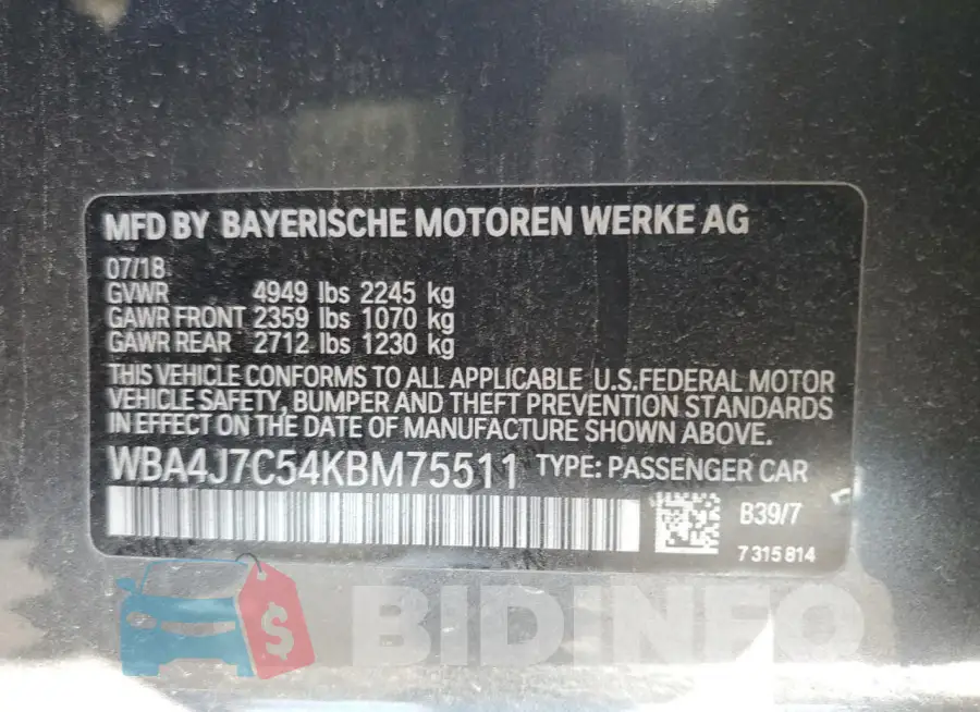 WBA4J7C54KBM75511 Photo# 12