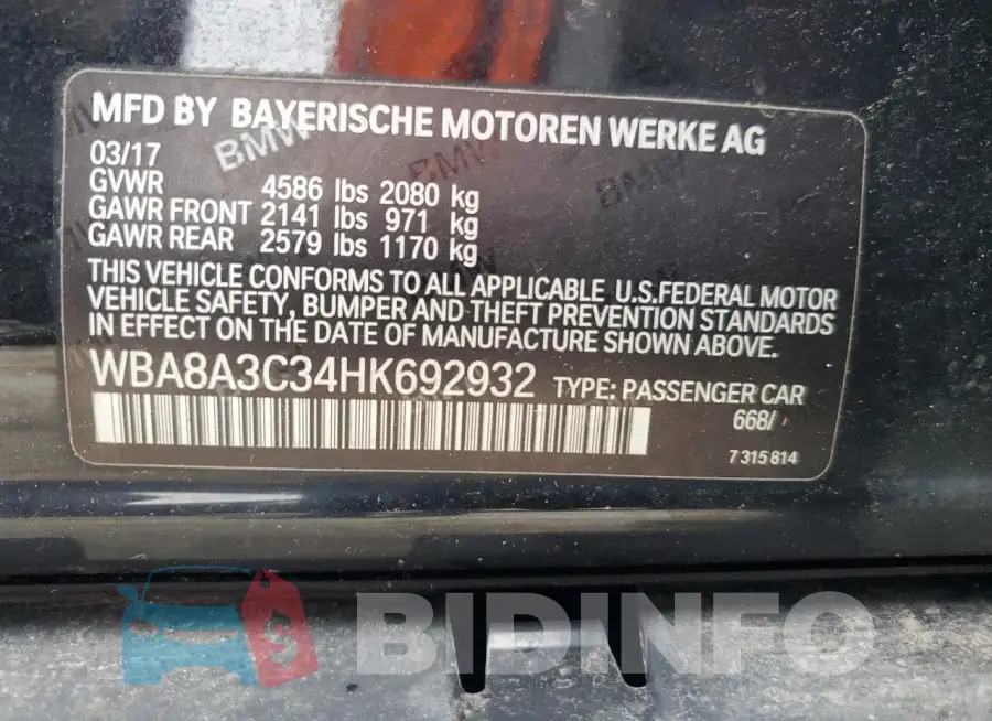 WBA8A3C34HK692932 Photo# 12