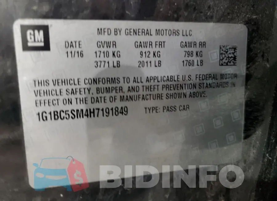 1G1BC5SM4H7191849 Photo# 12