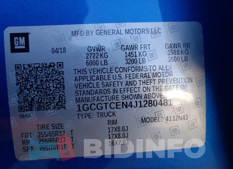 1GCGTCEN4J1280481 Photo# 13