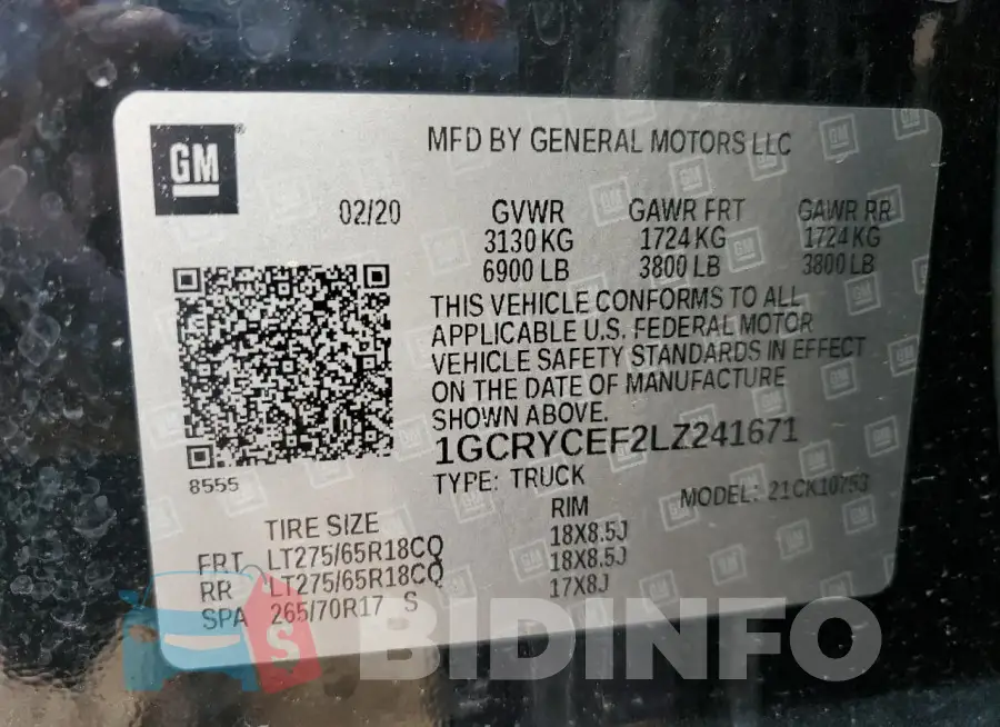 1GCRYCEF2LZ241671 Photo# 13
