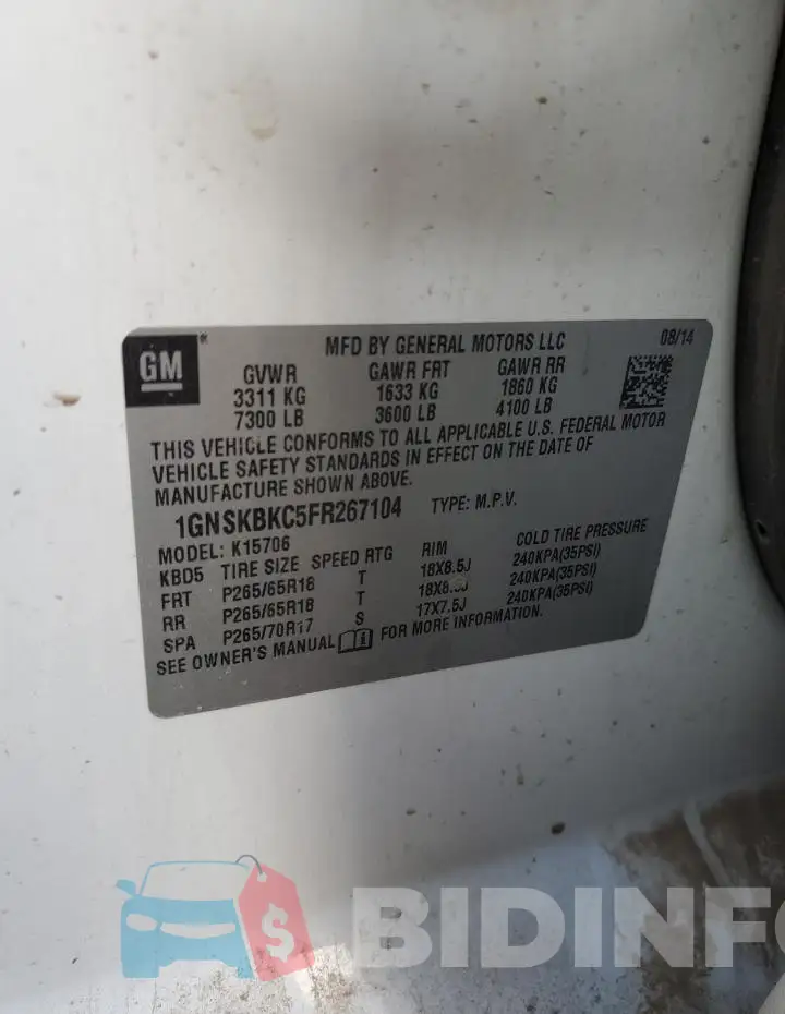 1GNSKBKC5FR267104 Photo# 13