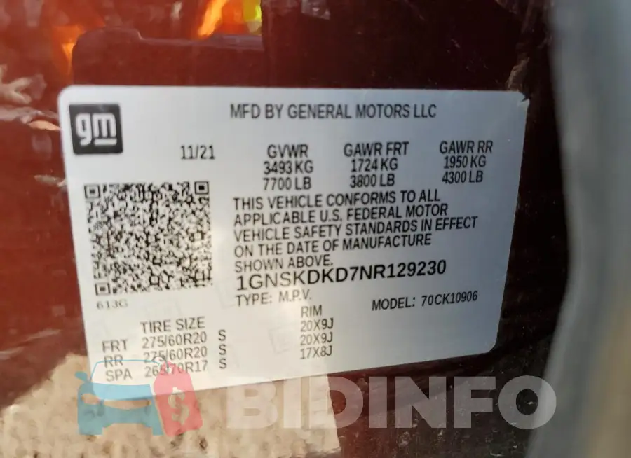 1GNSKDKD7NR129230 Photo# 13