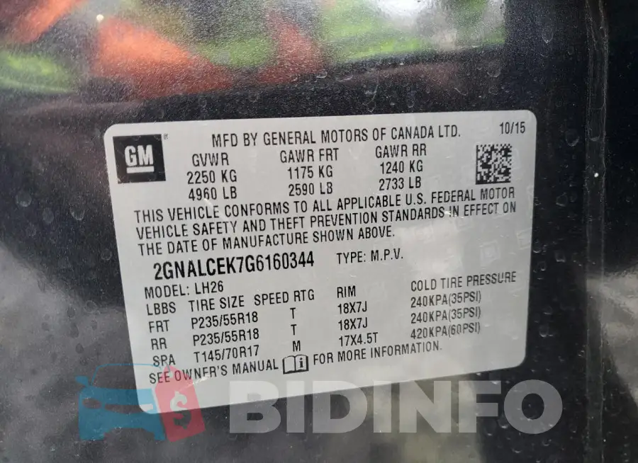 2GNALCEK7G6160344 Photo# 13