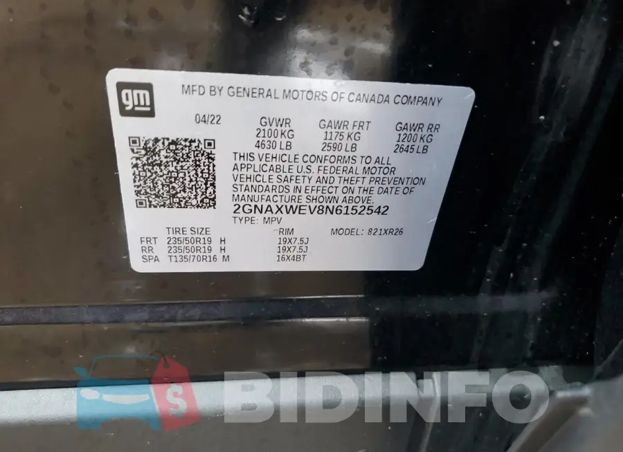 2GNAXWEV8N6152542 Photo# 12