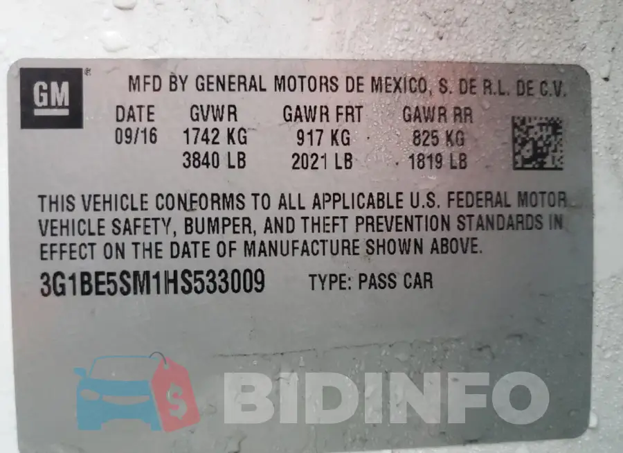 3G1BE5SM1HS533009 Photo# 12