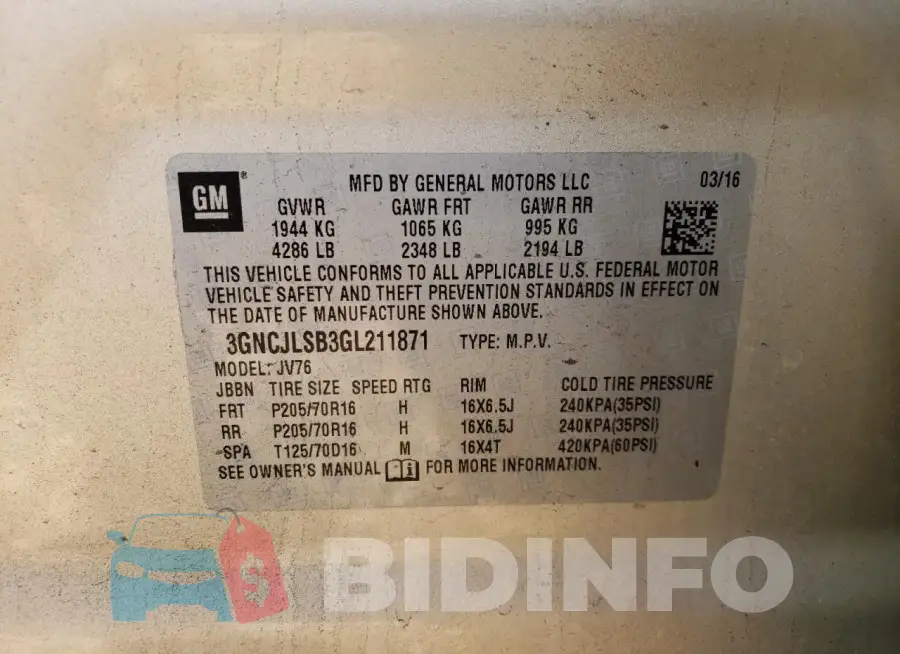3GNCJLSB3GL211871 Photo# 13