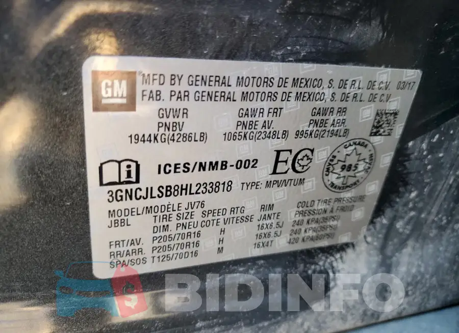 3GNCJLSB8HL233818 Photo# 12